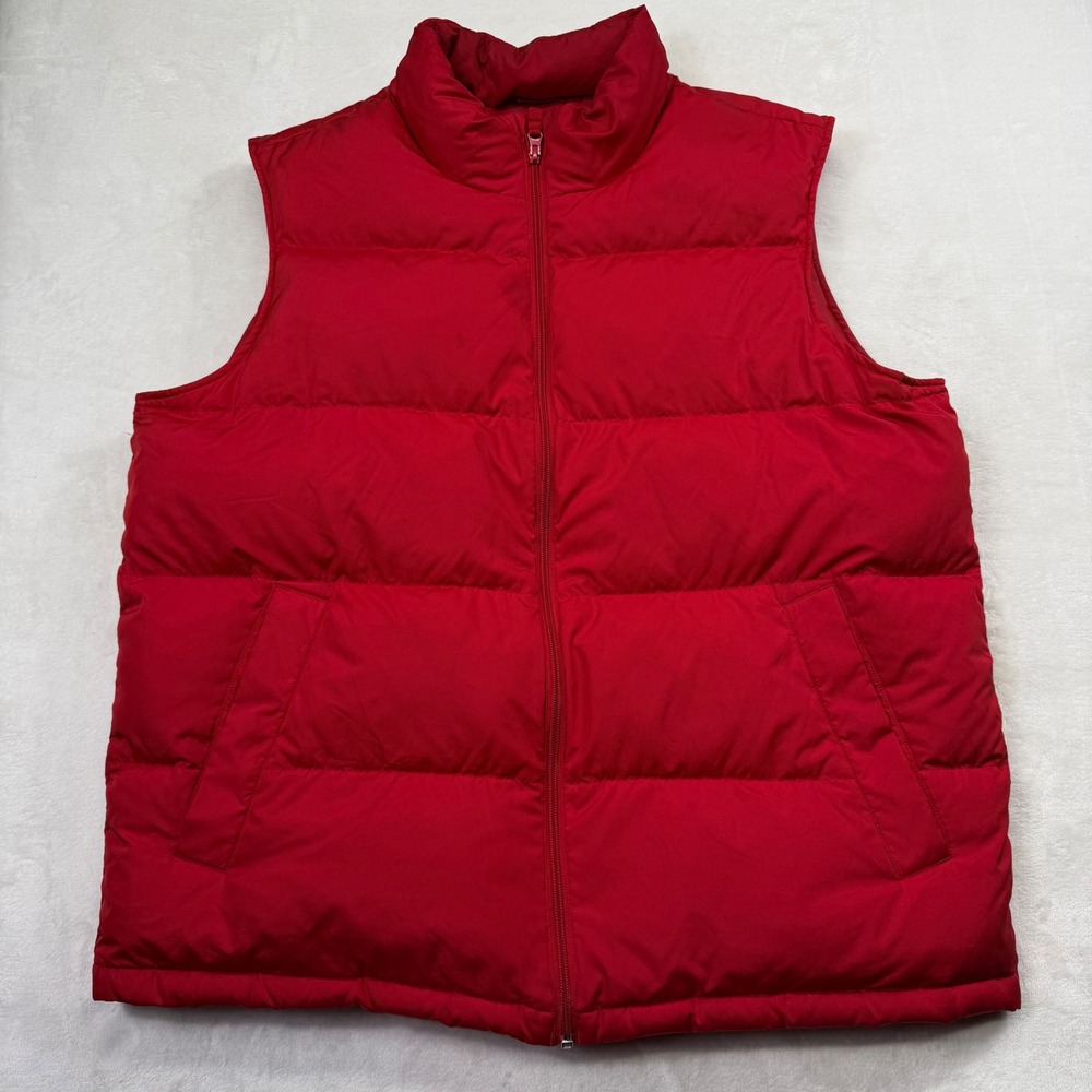 Lands End Mens Puffer Vest Red Quilted Down Fill Full Zip XL 46-48